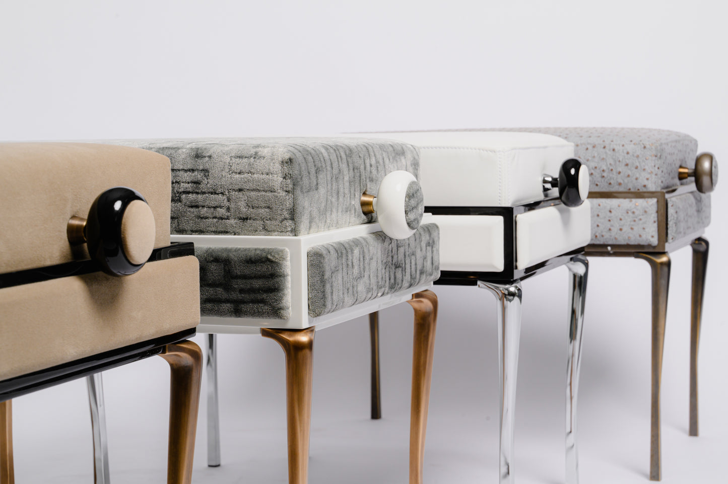 Piano Bench scandinavian design fabric seat with height adjustment fabric panels on the side and metal legs