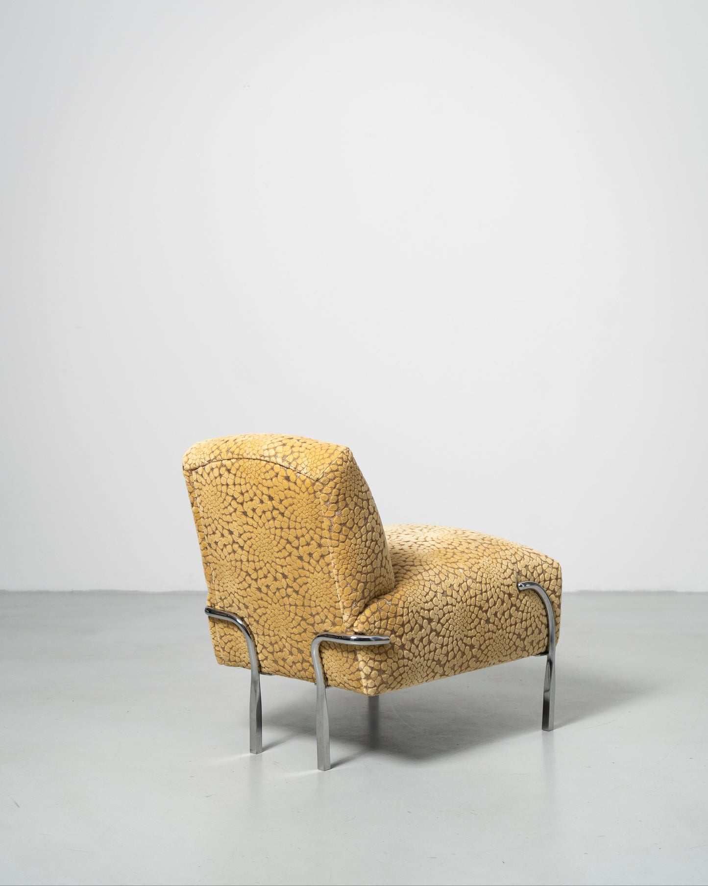 Sophisticate Slipper Chair Scandinavian design yellow textured fabric lounge chair with chrome steel tube legs