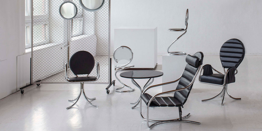 Poul Henningsen chromed steel tubes furniture collection