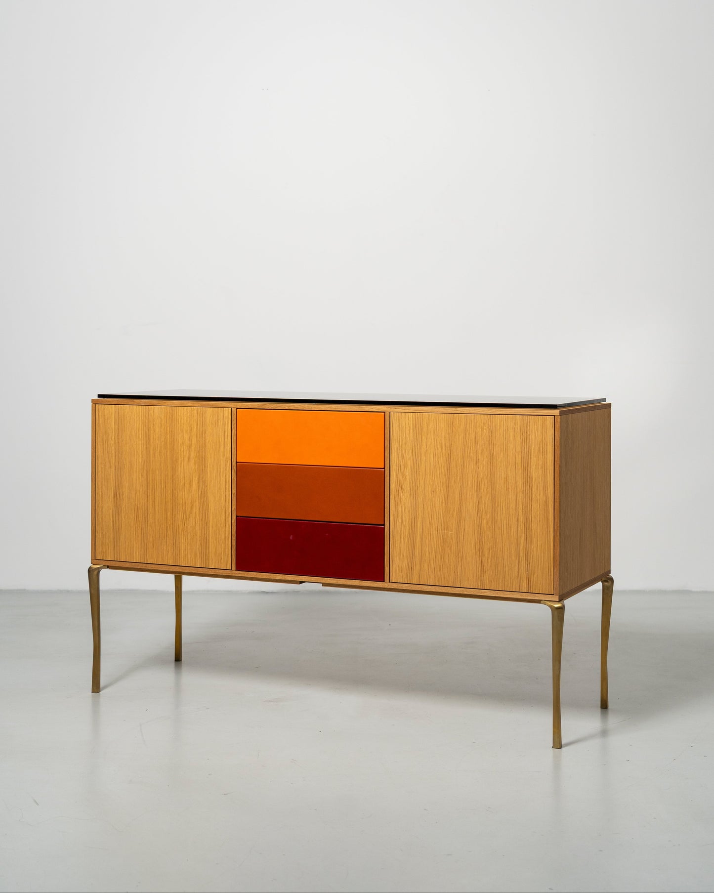 Copenhagen Console by Tom Nybroe, Scandinavian design, Console in natural oak with leather drawers and glass table top  
