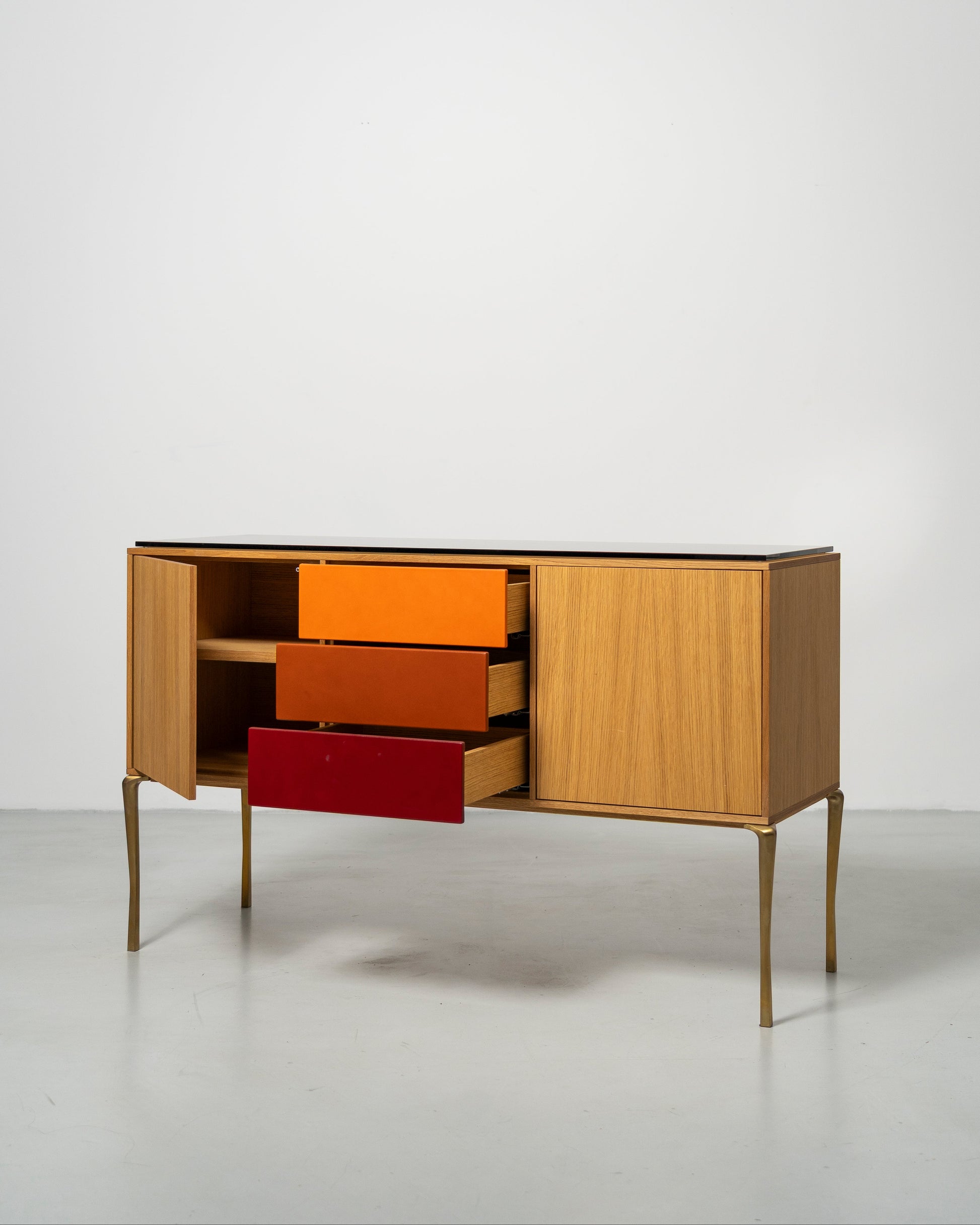 Copenhagen Console by Tom Nybroe, Scandinavian design, Console in natural oak with leather drawers and glass table top  
