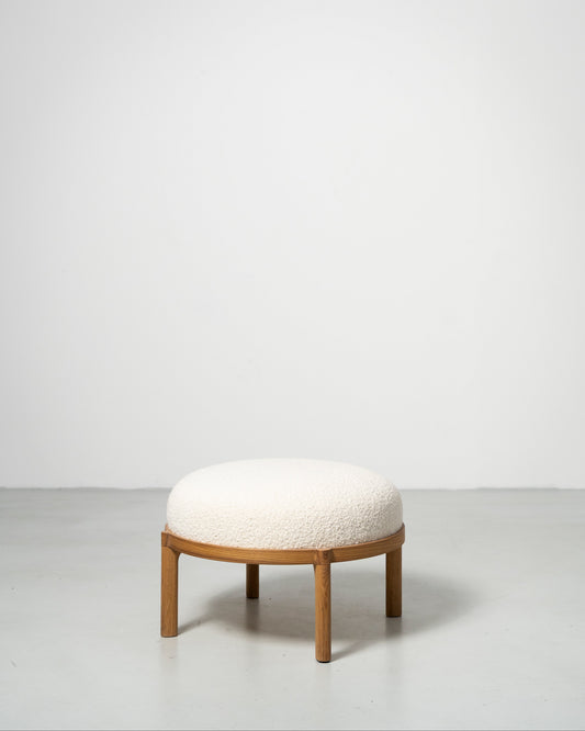 Gallant Stool by Morten & Jonas, Scandinavian design white boucle stool with natural oak frame and legs 