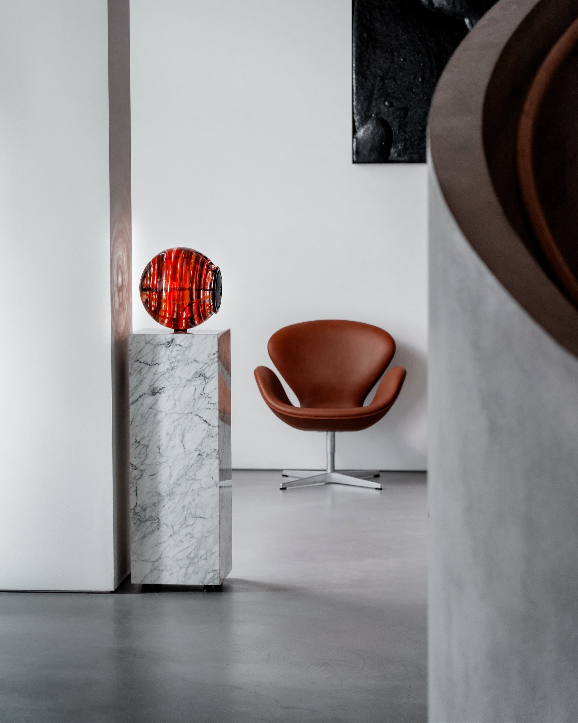 Glass Ball Speaker, sculptural audio design mouth-blown glass sphere with the speaker driver built in 
