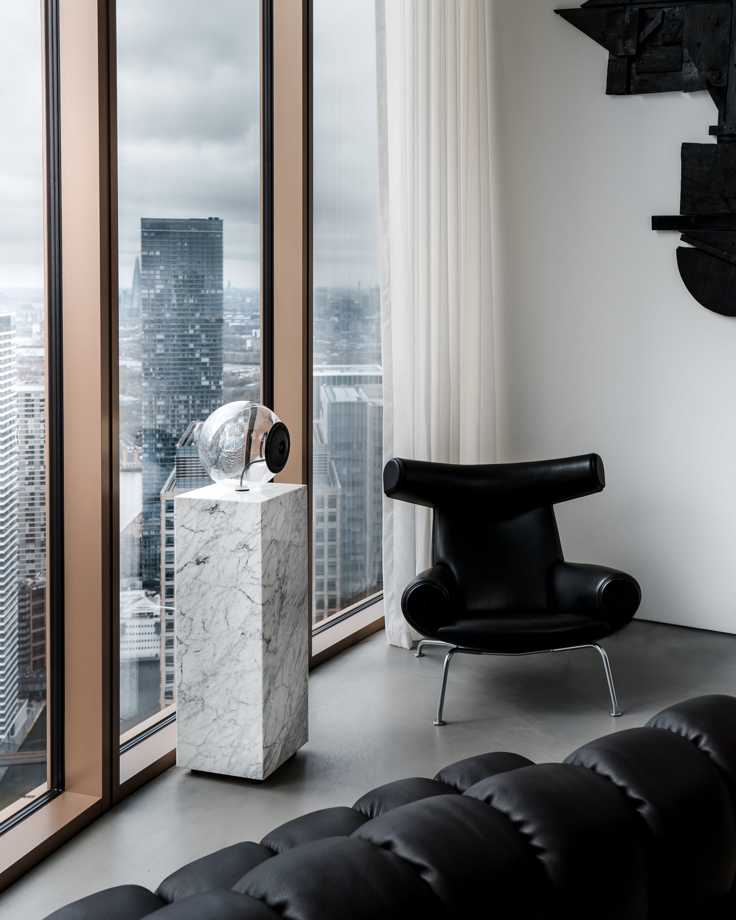 Glass Ball Speaker, sculptural audio design mouth-blown glass sphere with the speaker driver built in 
