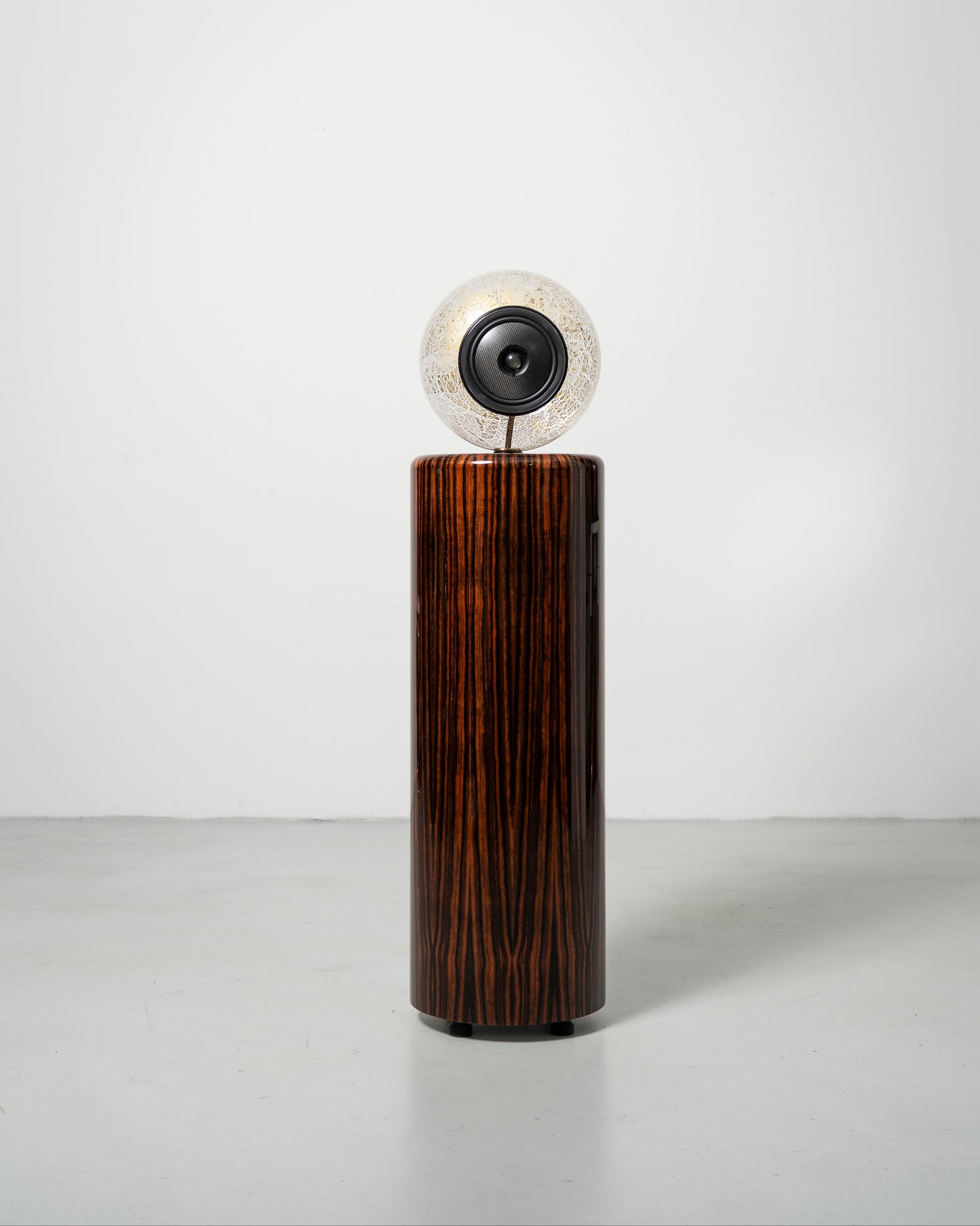 Glass Ball Speaker, sculptural audio design mouth-blown glass sphere with the speaker driver built in 