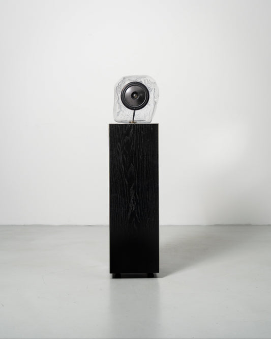 Glass Ball Speaker, sculptural audio design mouth-blown glass sphere with the speaker driver built in 
