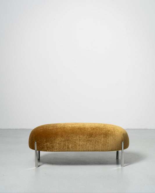 Sophisticate Bench scandinavian design golden textured fabric with chrome steel tube legs