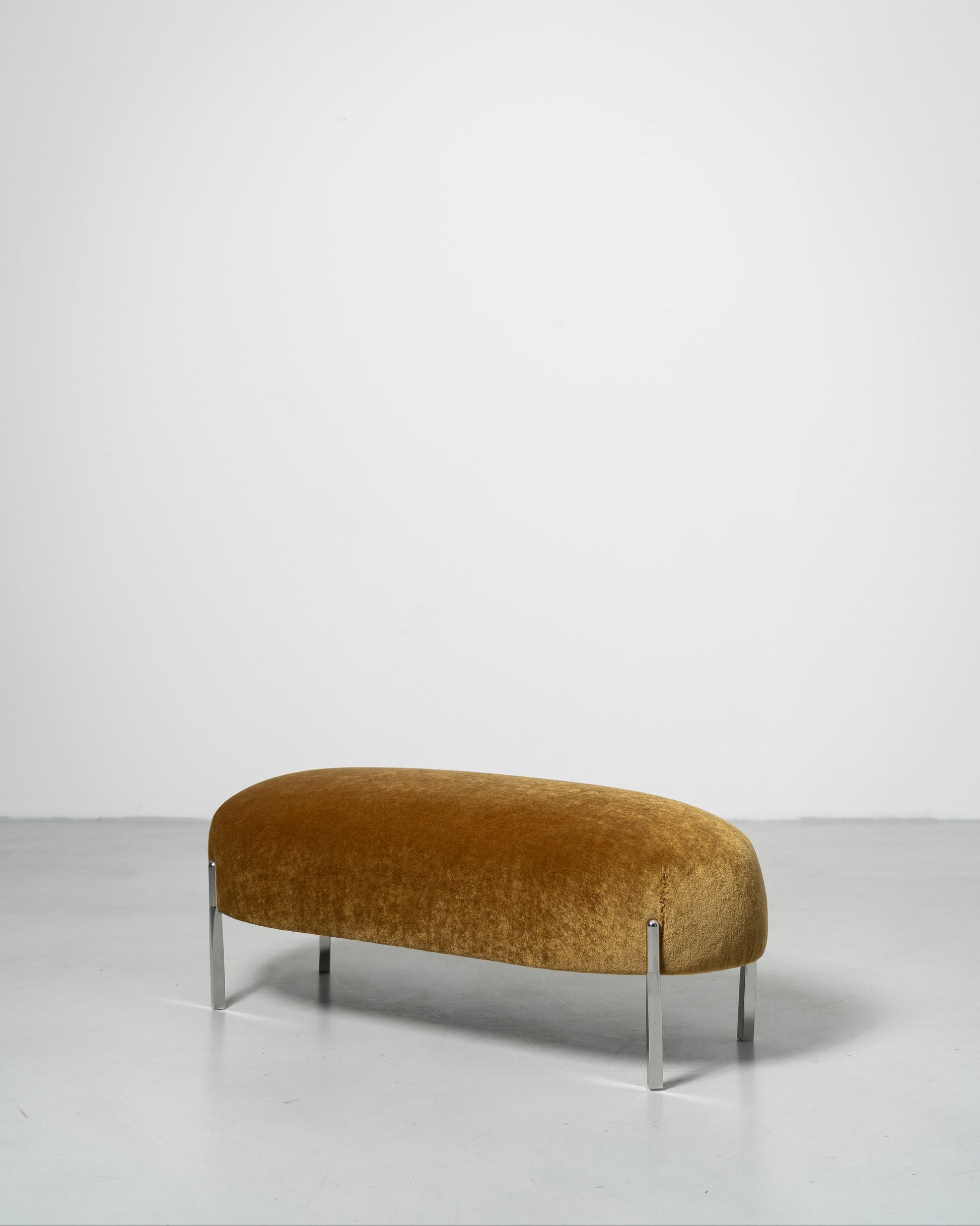Sophisticate Bench scandinavian design golden textured fabric with chrome steel tube legs