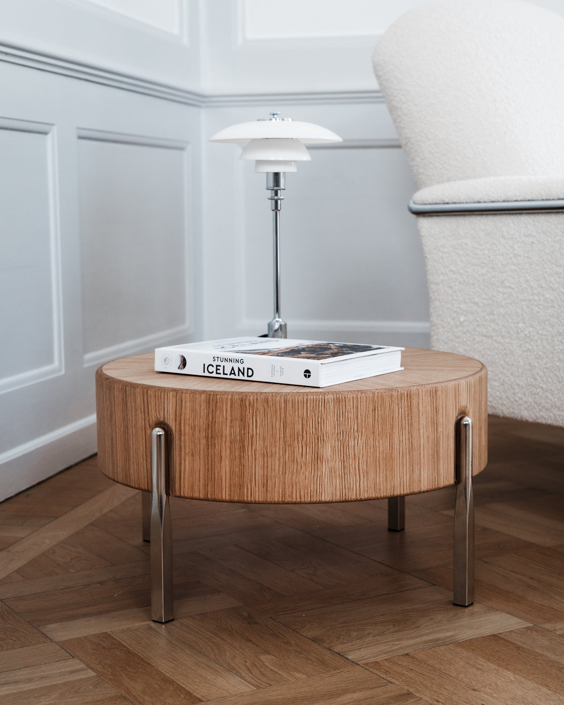 Sophisticate Lounge Table Scandinavian design wooden side table with chrome steel tube legs 