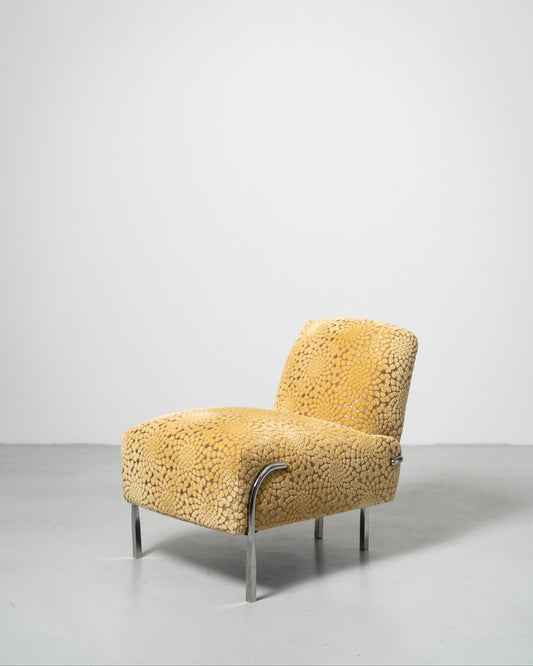 Sophisticate Slipper Chair Scandinavian design yellow textured fabric lounge chair with chrome steel tube legs