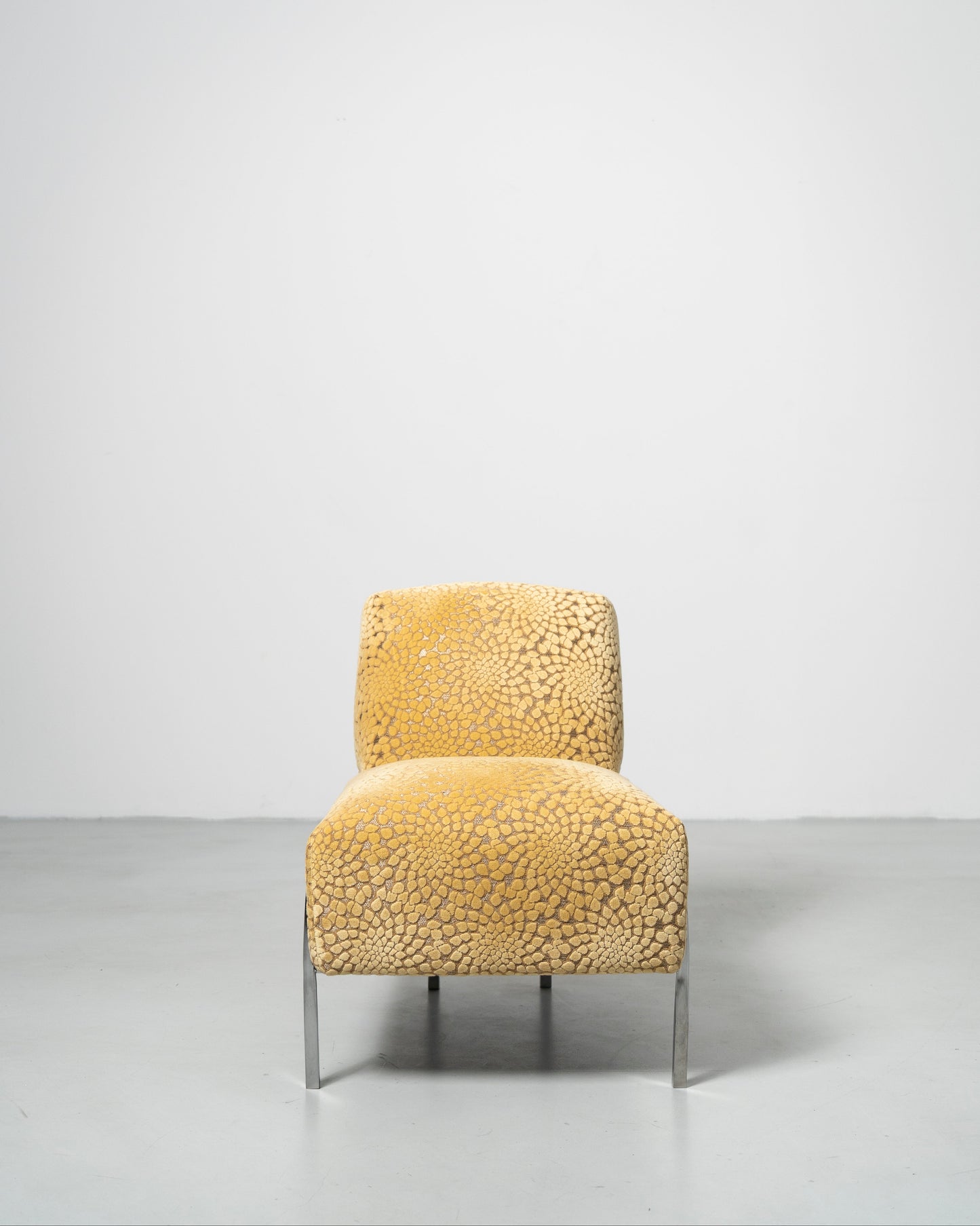 Sophisticate Slipper Chair Scandinavian design yellow textured fabric lounge chair with chrome steel tube legs 